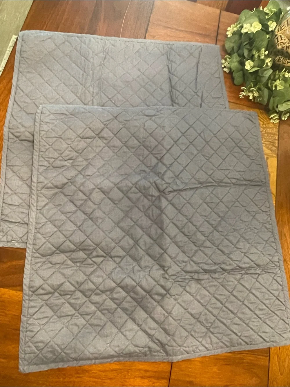 Two Blue Quilted Shams with TwoFloral-Print Shams C13